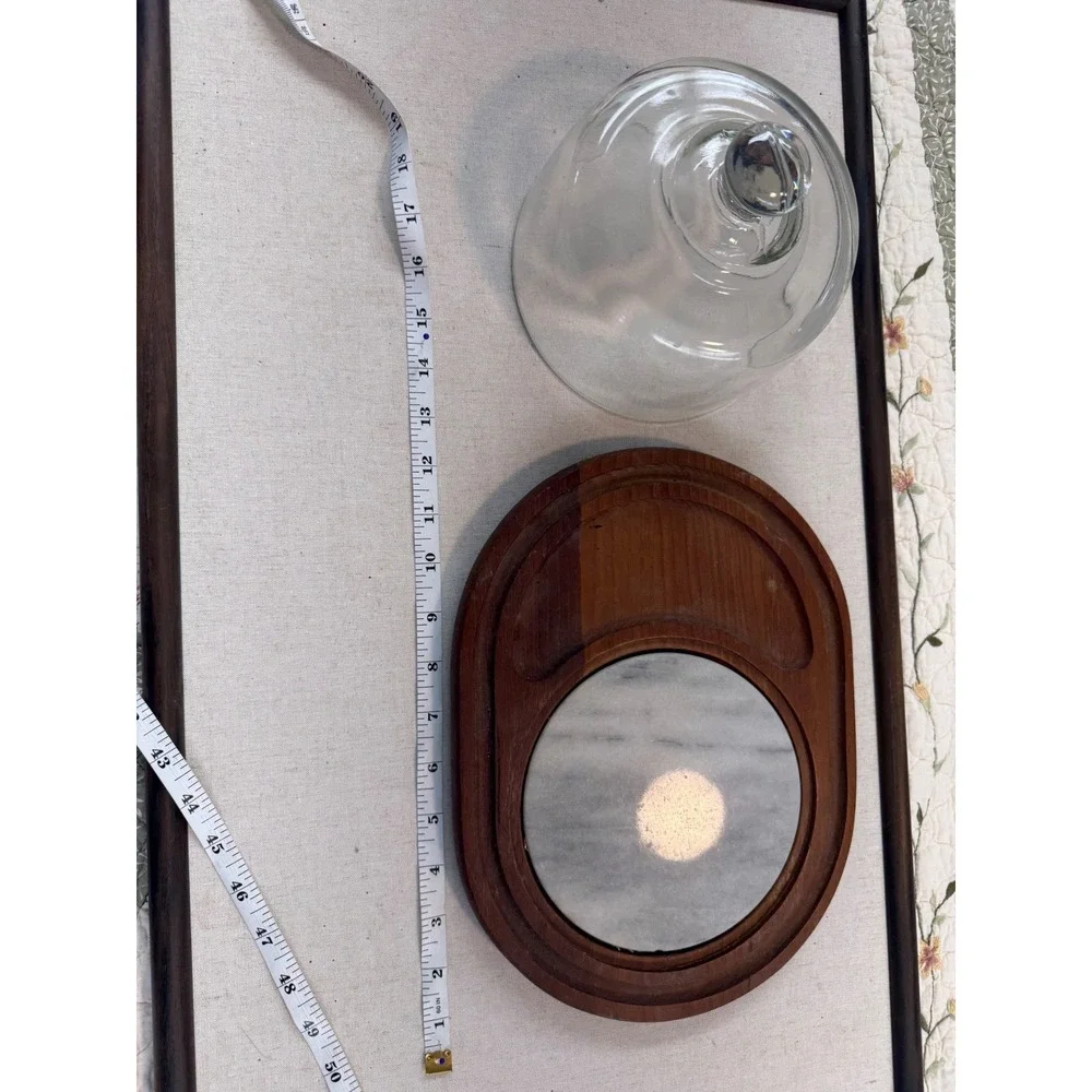 Vintage Digsmed Denmark Teak‎ Cheese Board Marble Inlay Glass Cloche Dome MCM